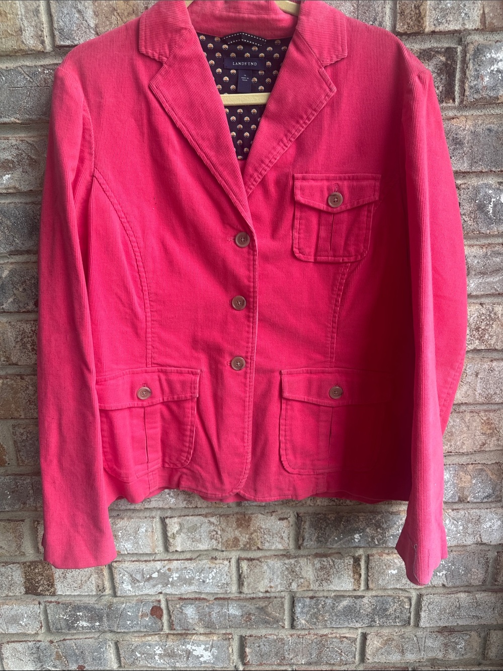Vintage Lands' End Bright Pink Corduroy Casual Blazer